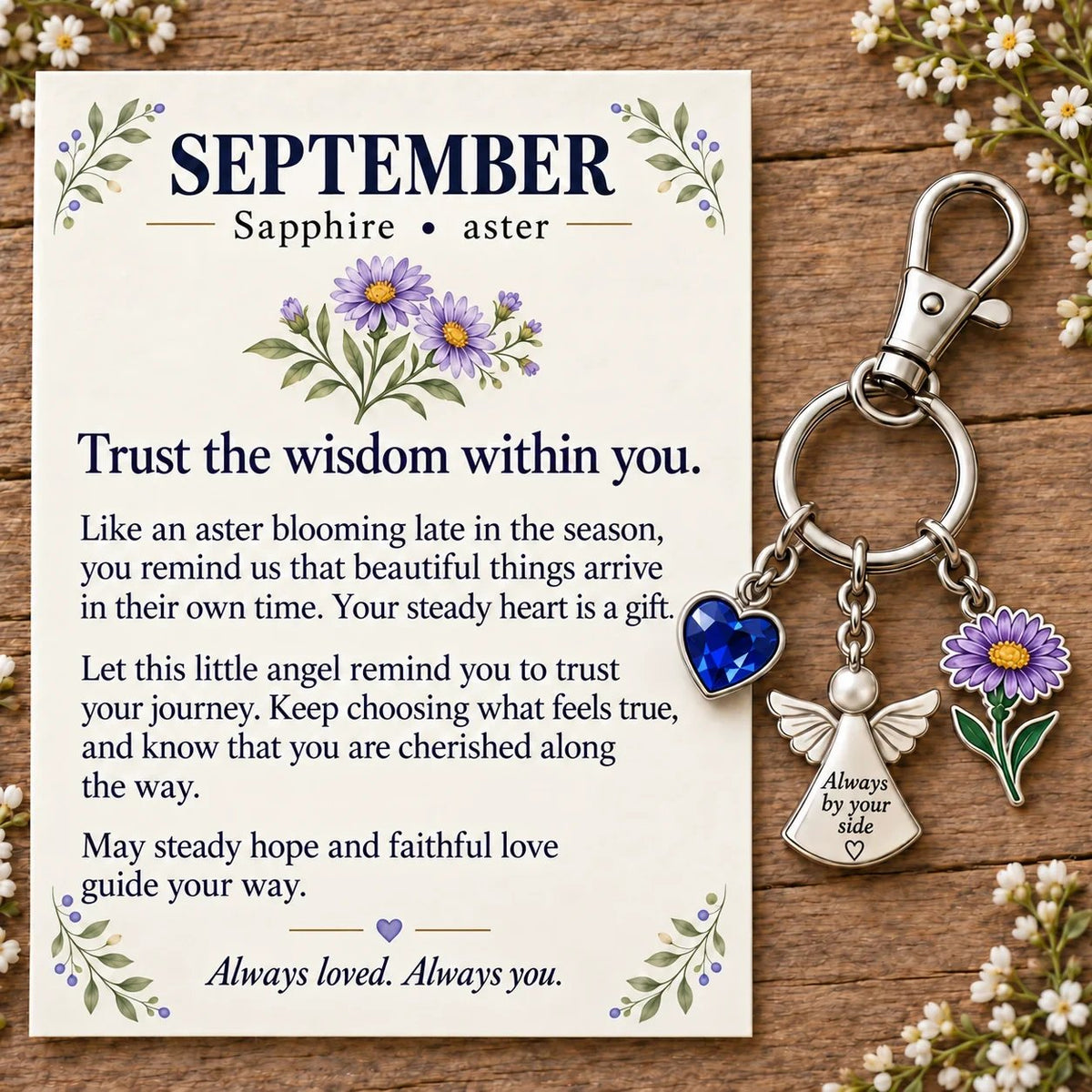 🔥Last Day Only$13.99👼 Always By Your Side: Birth Month Angel & Flower Keychain + Keepsake Card 🌸