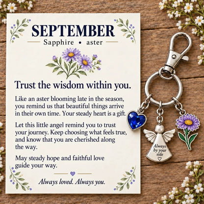 🔥Last Day Only$13.99👼 Always By Your Side: Birth Month Angel & Flower Keychain + Keepsake Card 🌸