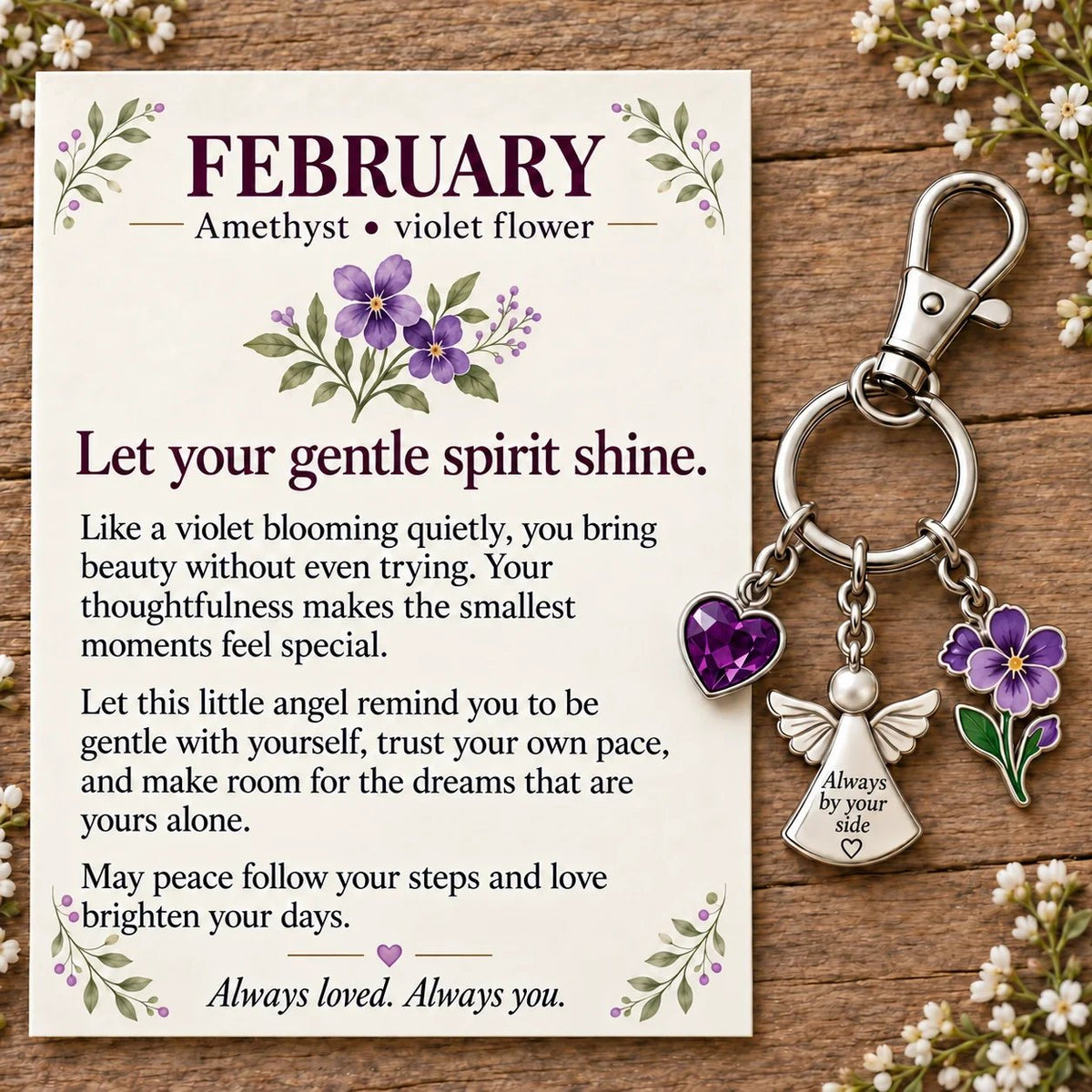 🔥Last Day Only$13.99👼 Always By Your Side: Birth Month Angel & Flower Keychain + Keepsake Card 🌸