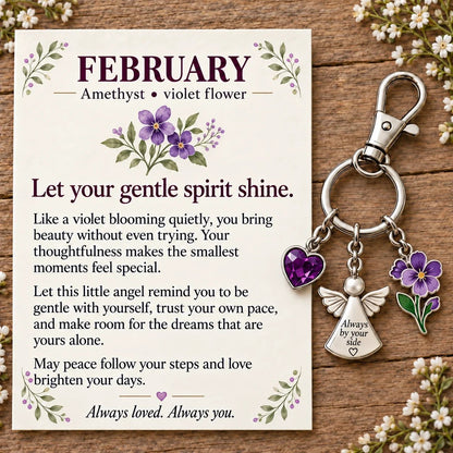 🔥Last Day Only$13.99👼 Always By Your Side: Birth Month Angel & Flower Keychain + Keepsake Card 🌸