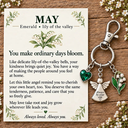 🔥Last Day Only$13.99👼 Always By Your Side: Birth Month Angel & Flower Keychain + Keepsake Card 🌸