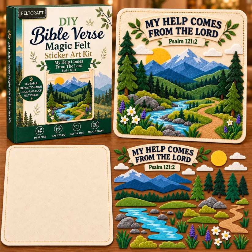 🌿✝️ Bible Verse Magic Felt Sticker Art DIY Kit – 6 Faith-Inspired Designs